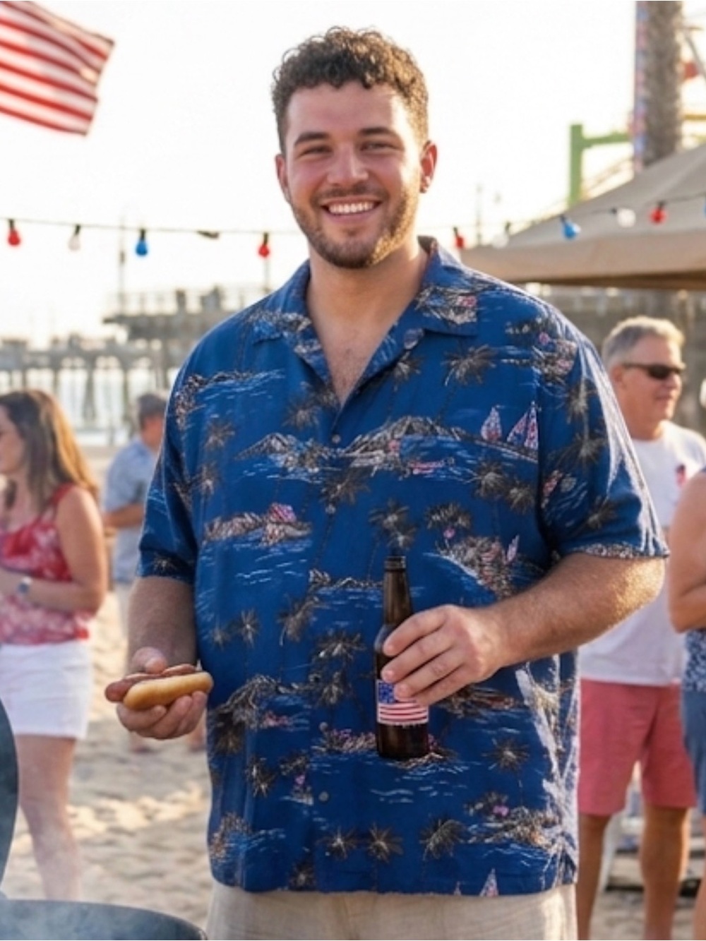 Blue Casual Button Down Shirt with Floral Pattern